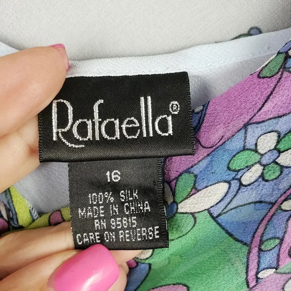 Rafaella Women's 16 Cap Sleeve Cowl Top Lettuce Hem Pastel Paisley Kawaii‎ Y2K